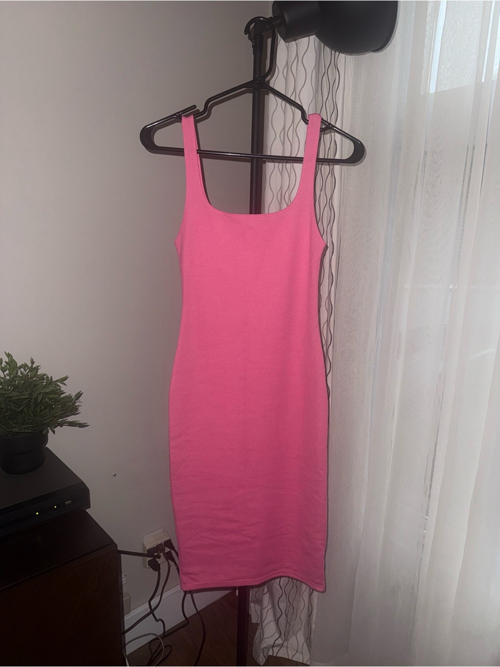 Zara Hot Pink Tank Midi Bodycon Dress